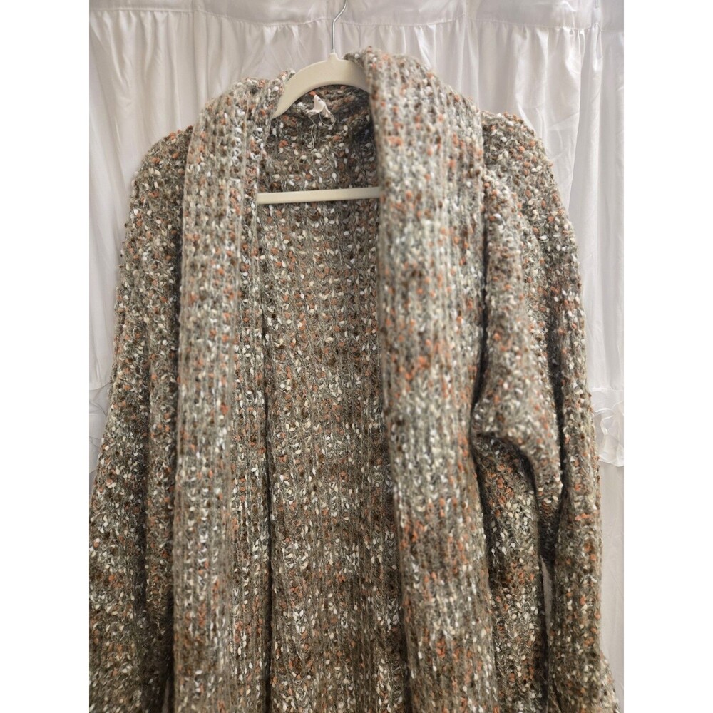 Entro Confetti Knit Marled Open Front Cardigan 1X Sweater Olive Tan Orange